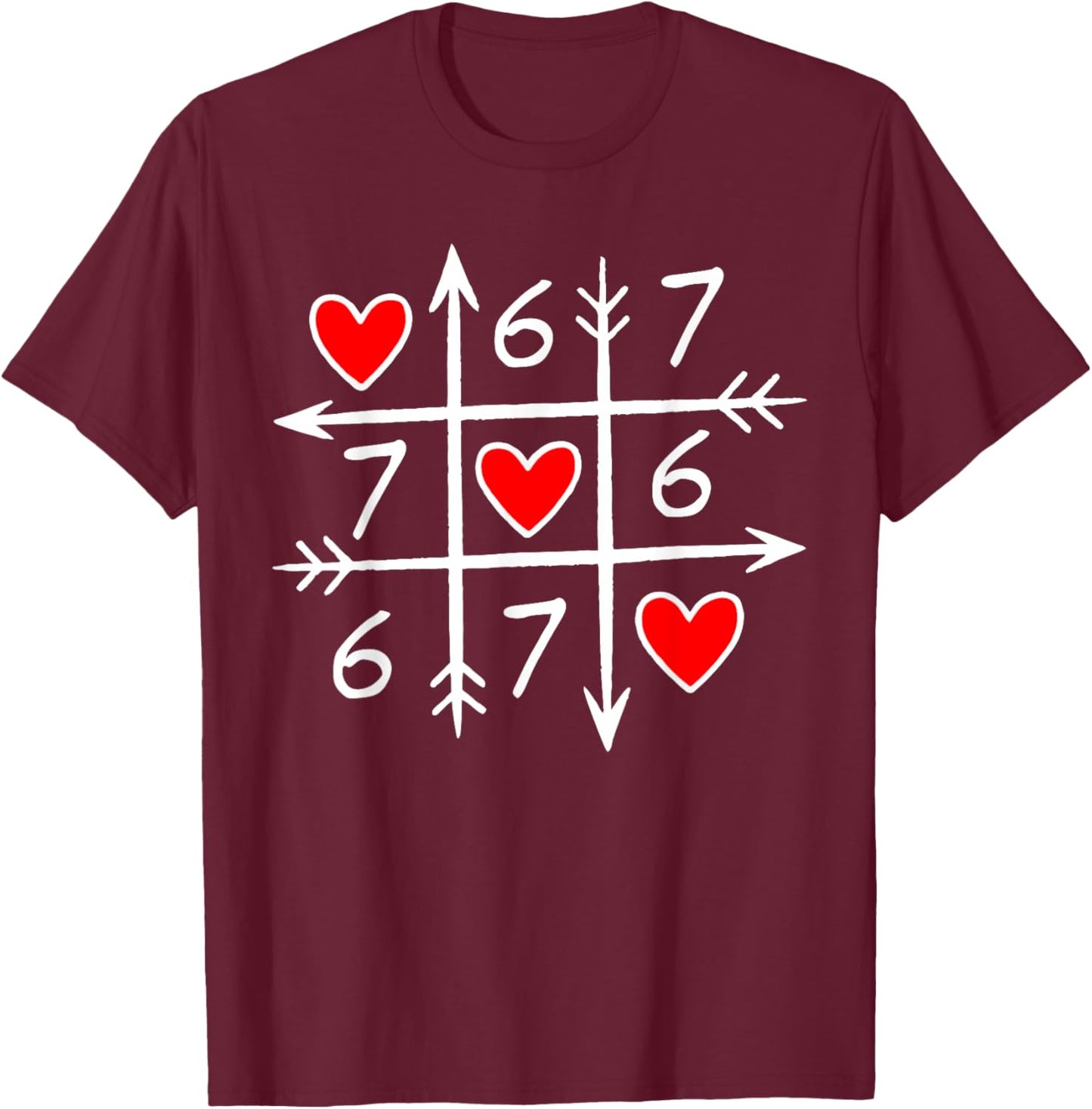 Funny 6 7 Meme Heart Gen Alpha Six Seven 67 Valentine’s Day T-Shirt - T-Shirt | Maroon
