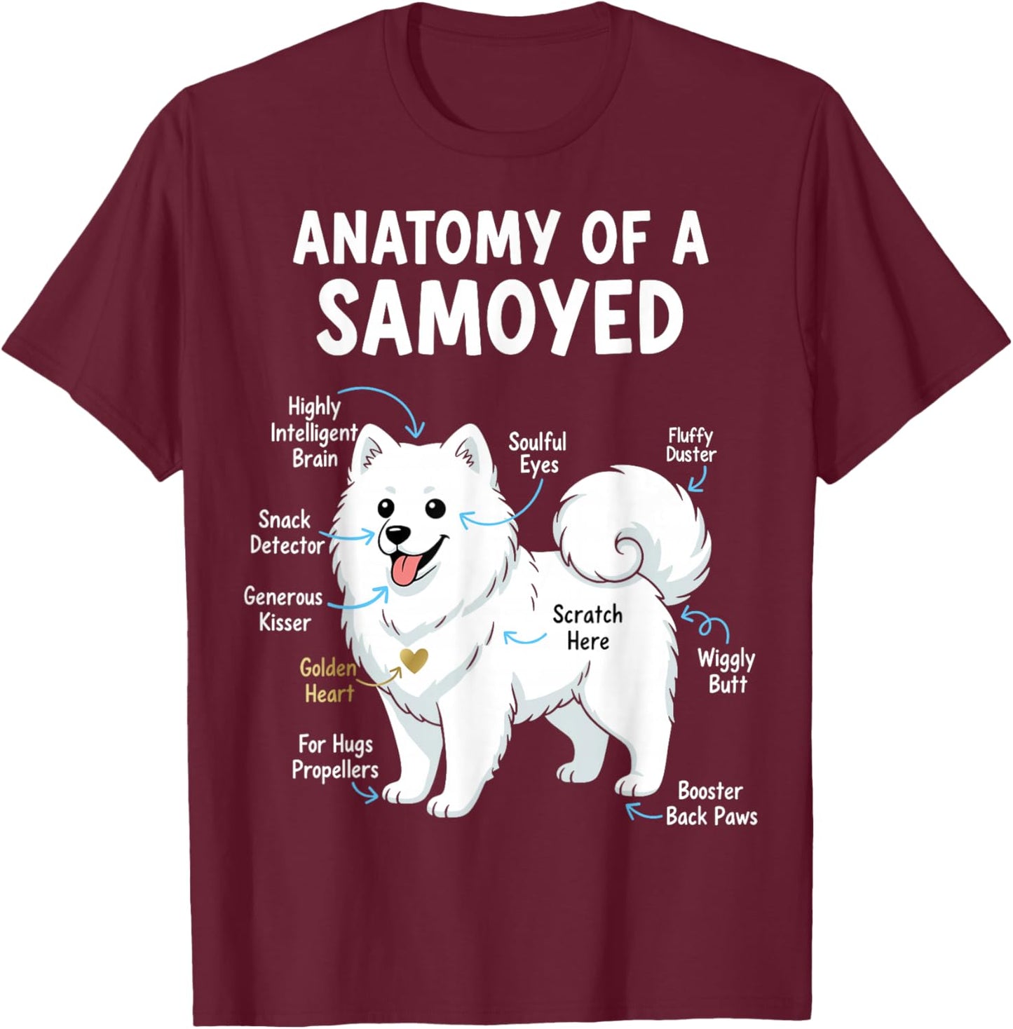 Anatomy of A Samoyed T-Shirt - T-Shirt | Maroon