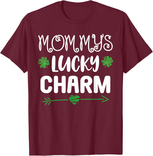 Mommys Lucky Charm St Patricks Day Irish Clover T-Shirt - T-Shirt | Maroon