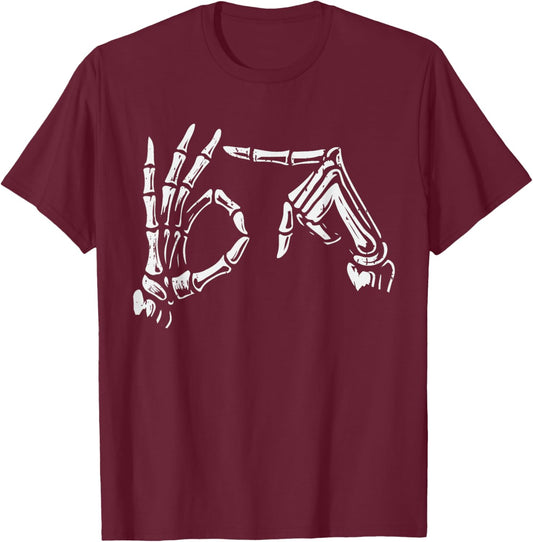 67 Meme Trendy Skeleton Halloween Funny Six Seven Gen Alpha T-Shirt - T-Shirt | Maroon