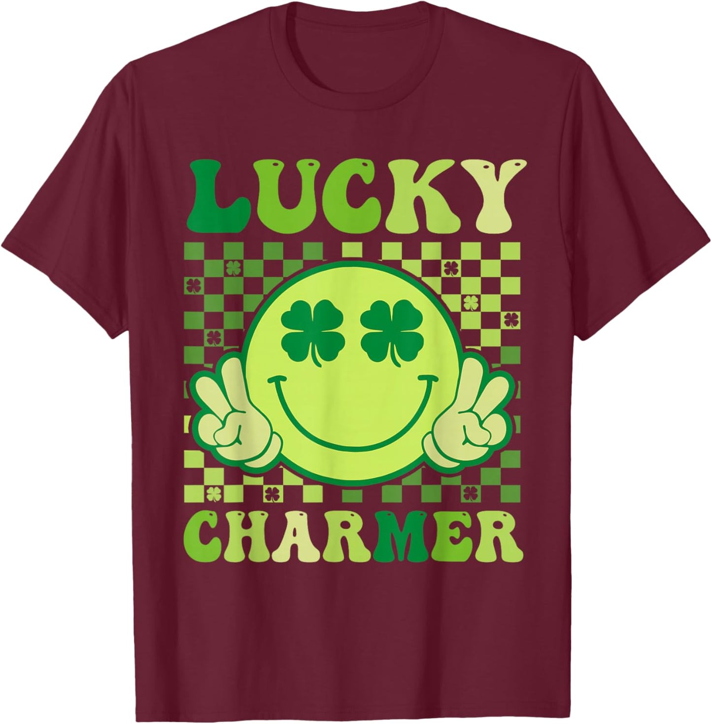 Lucky Charmer Retro Smile Face Shamrock St Patricks Day T-Shirt - T-Shirt | Maroon