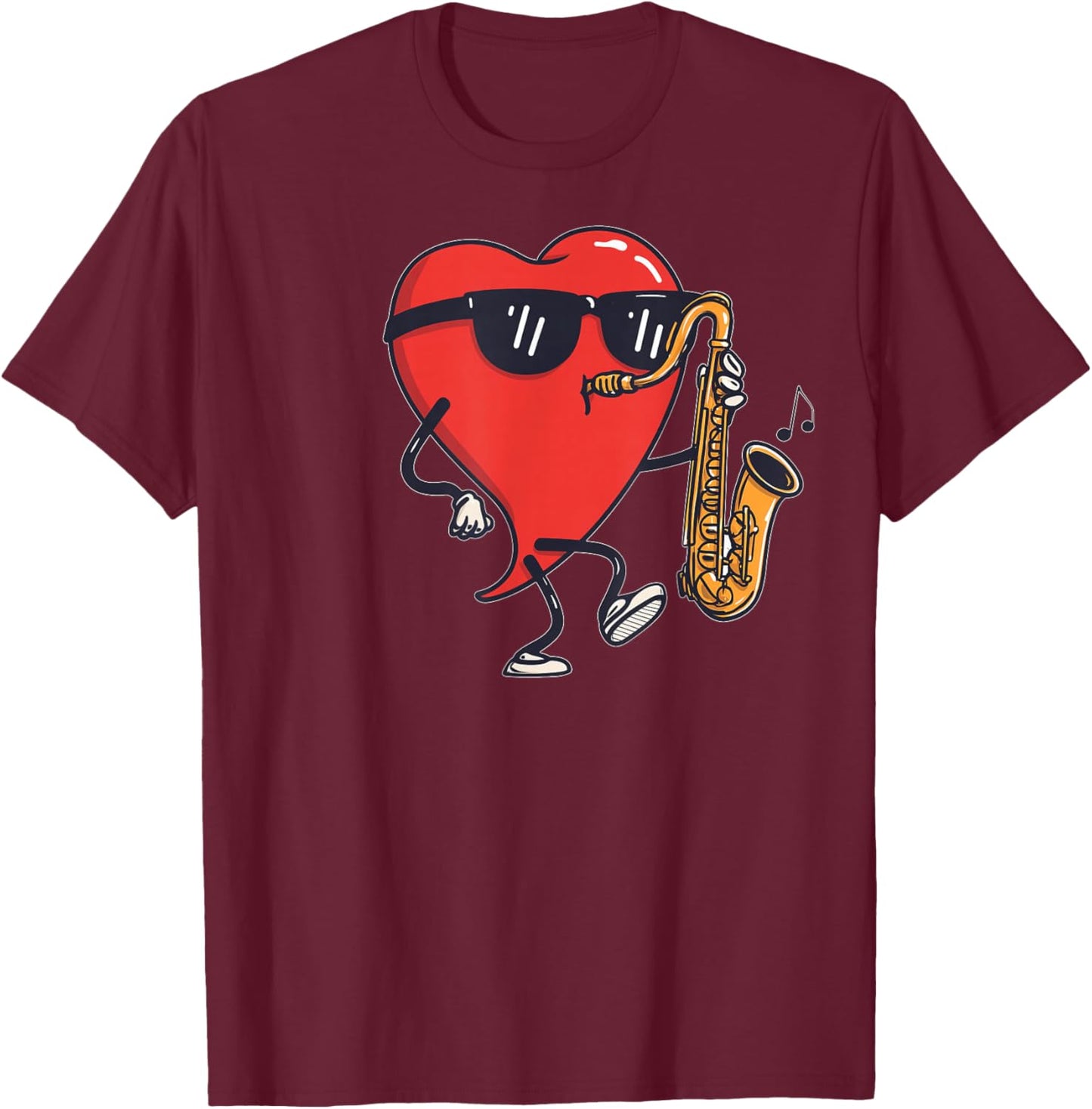 Saxophone Heart Player Saxist Sax Valentine's Day Sunglasses T-Shirt - T-Shirt | Maroon