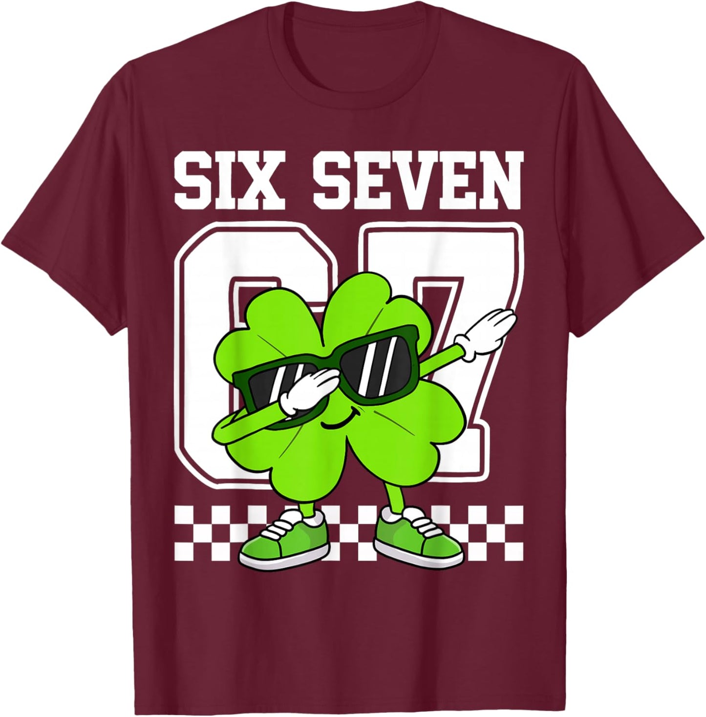 Boys St Patricks Day Dabbing Shamrock Clover 67 Six Seven T-Shirt - T-Shirt | Maroon