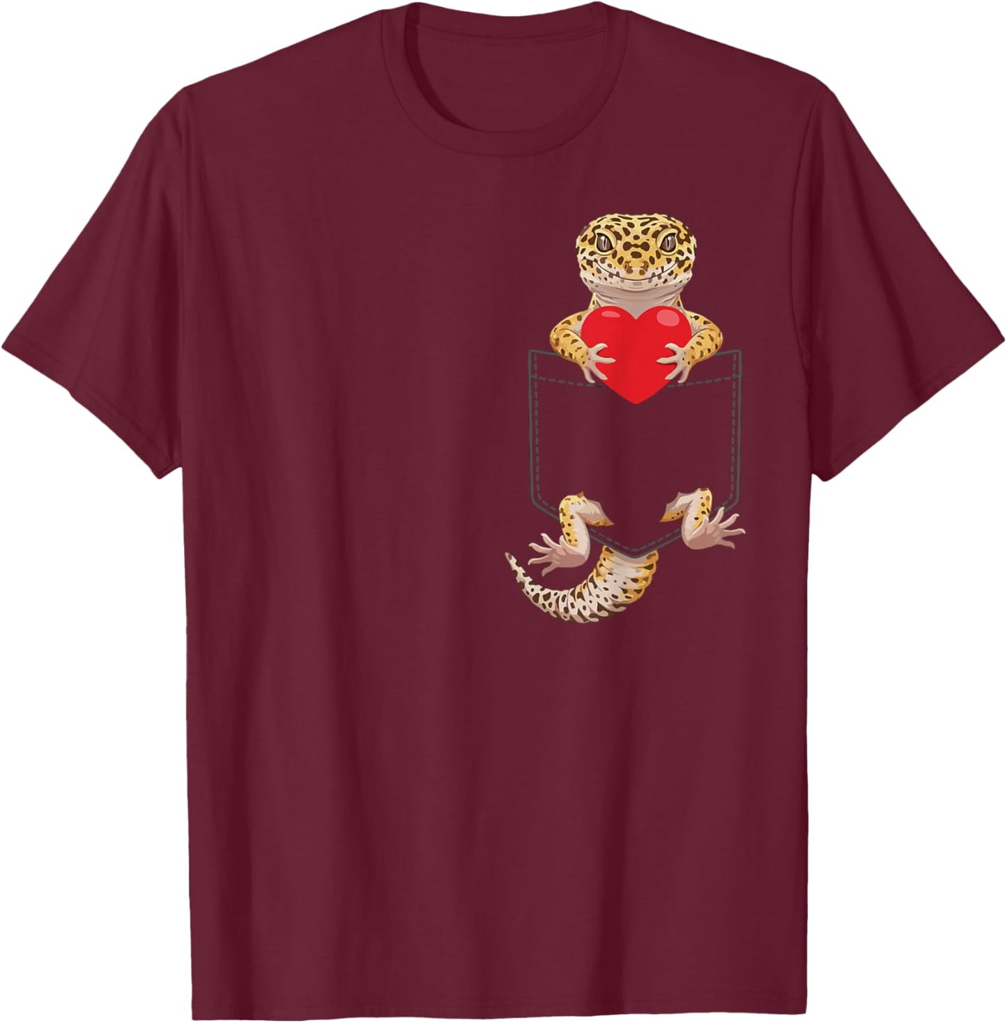 Leopard Gecko in Pocket Reptile Lover Design Valentines T-Shirt - T-Shirt | Maroon