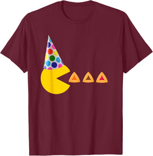 Happy Purim Video Game Eating Hamantashen Queen Esther T-Shirt - T-Shirt | Maroon