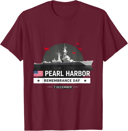 Pearl Harbor Remembrance Day Patriotic Vintage Flag Memorial T-Shirt - T-Shirt | Maroon