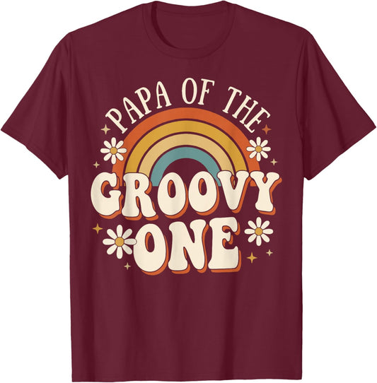 Papa of The Groovy One Father dad T-Shirt - T-Shirt | Maroon