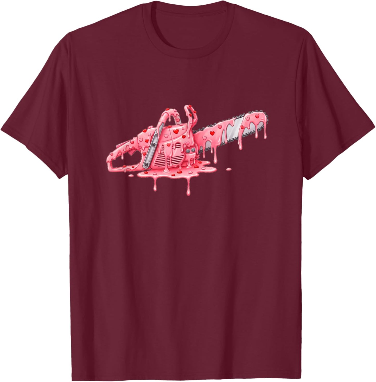 Chainsaw Arborist Valentines Day Ice Cream Drip Heart T-Shirt - T-Shirt | Maroon