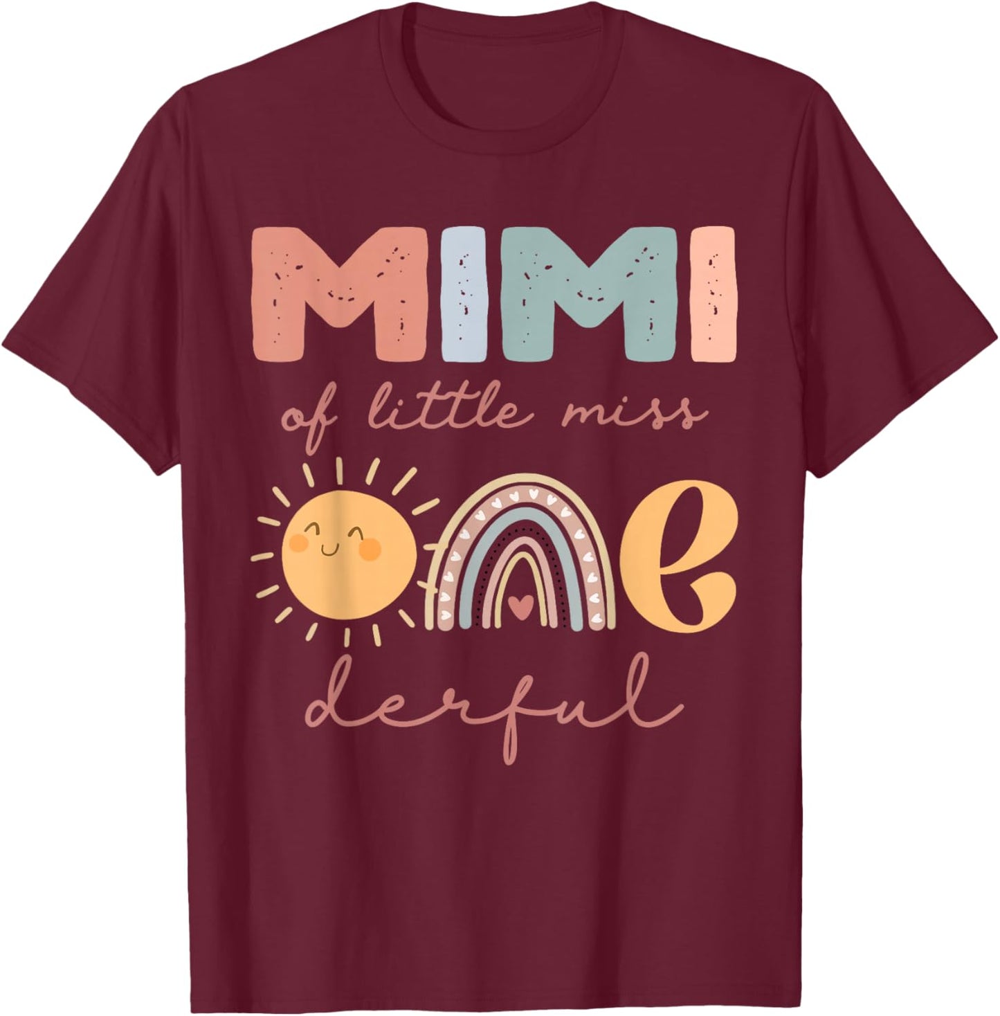 Mimi of Little Miss Onederful First Birthday Boho Rainbow T-Shirt - T-Shirt | Maroon