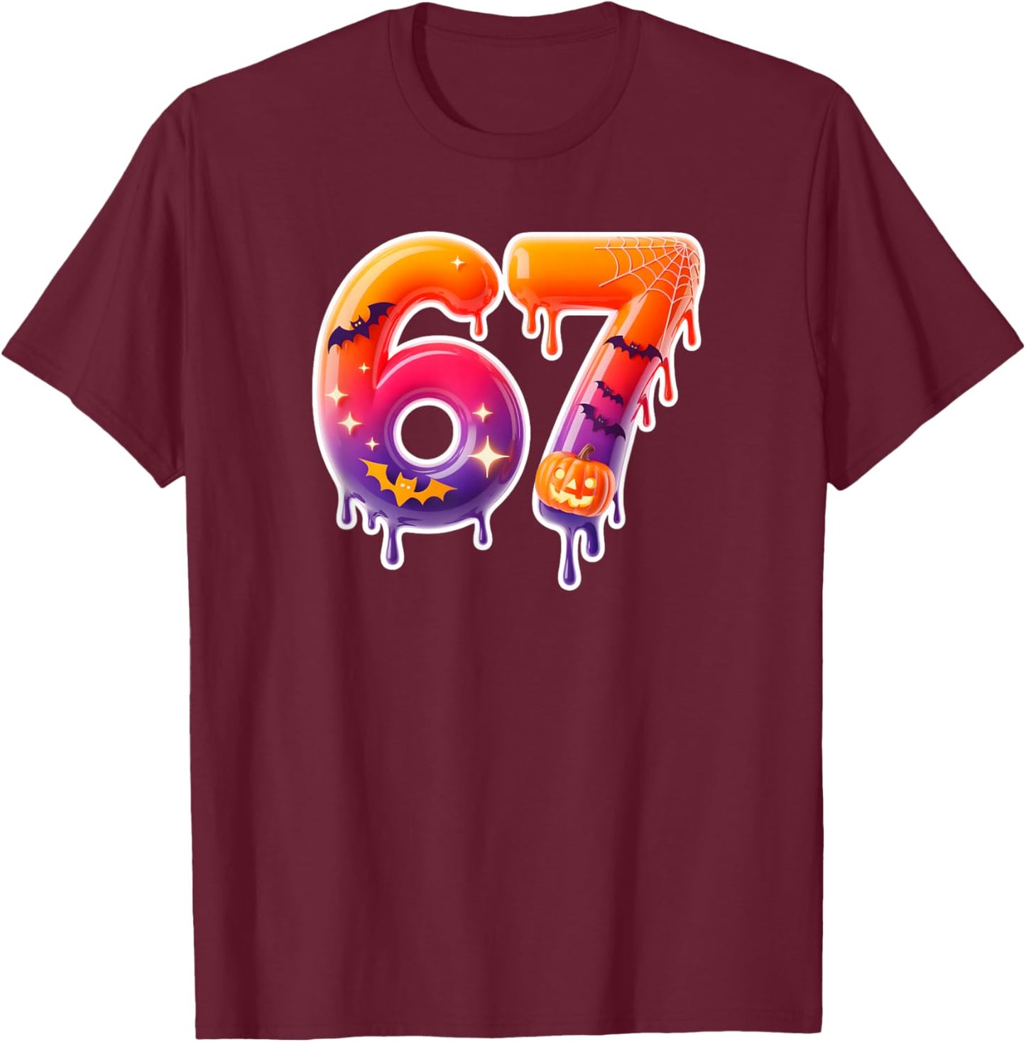 Six Seven 67 6 7 Meme Design Funny Ice Cream Drip Costume T-Shirt - T-Shirt | Maroon