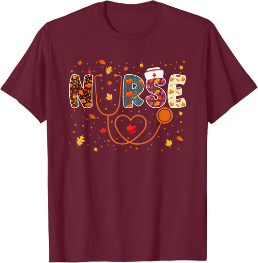 Nursing Thanksgiving Day Stethoscope Fall Nurse Costume T-Shirt - T-Shirt | Maroon