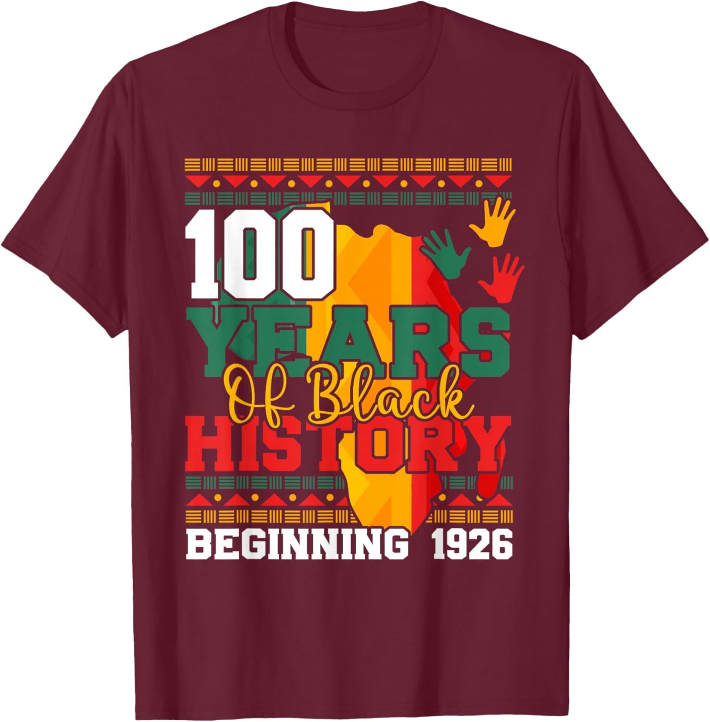 100 Years of Black History 1926 2026 Centennial Teacher T-Shirt - T-Shirt | Maroon