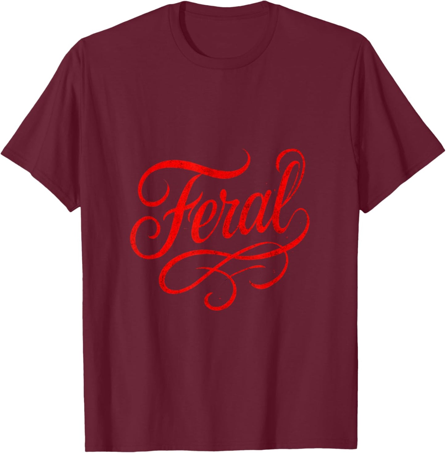 Feral - Vintage Gothic Minimalist Style T-Shirt - T-Shirt | Maroon