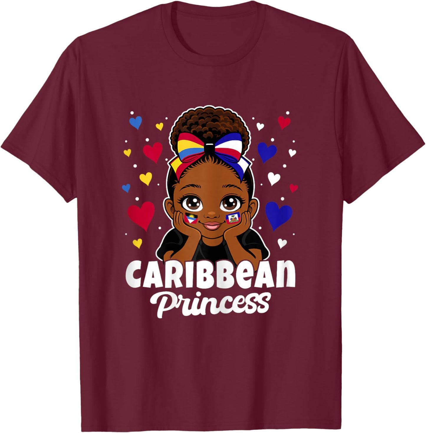 Caribbean Princess Girl Antigua and Haiti Flag Heritage T-Shirt - T-Shirt | Maroon