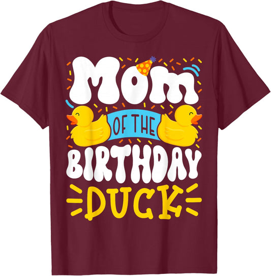 Mom of The Birthday Duck Boy Rubber Duck Bday Family T-Shirt - T-Shirt | Maroon