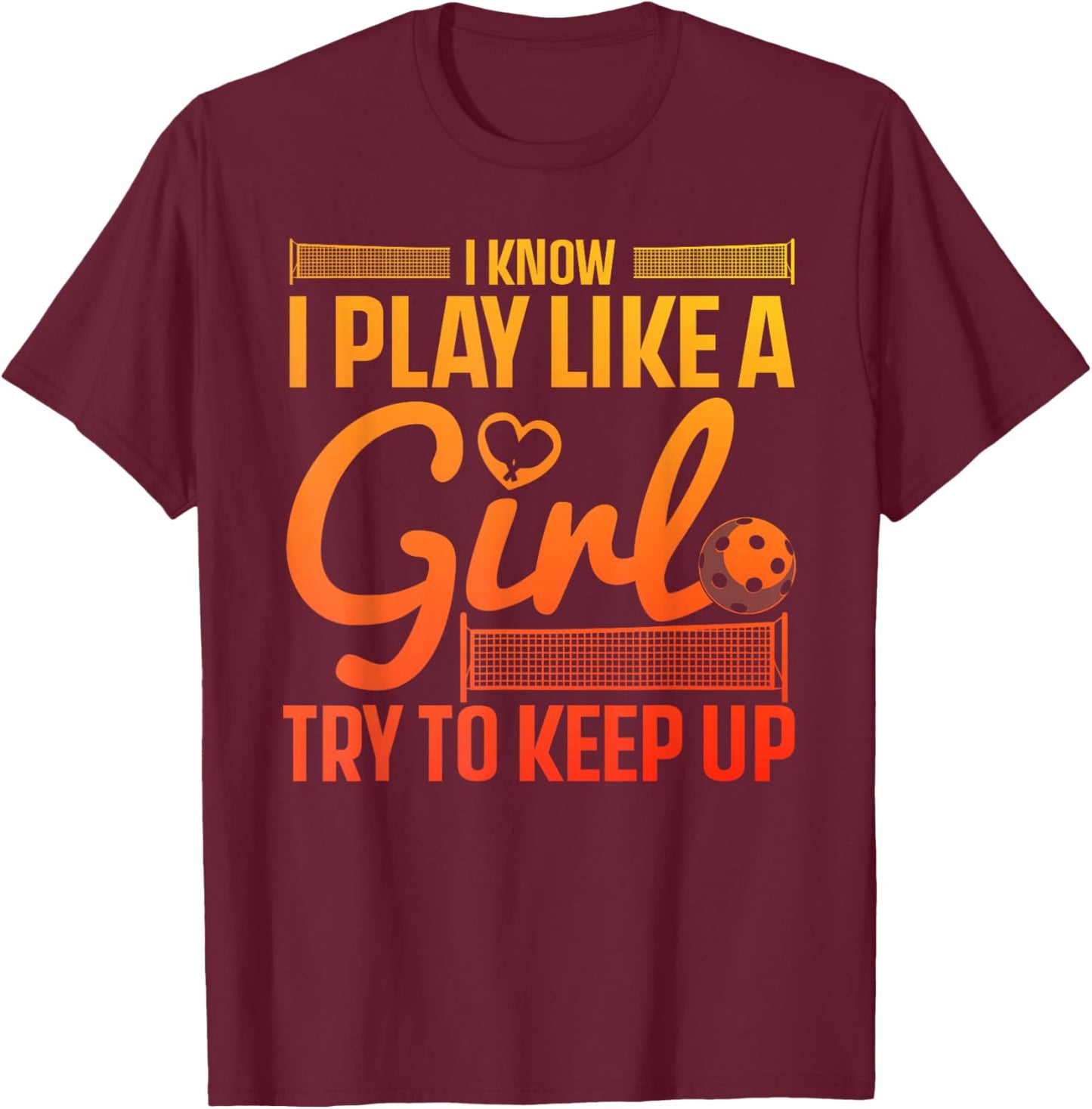 Unique Pickleball Design Girls Pickle Ball Player T-Shirt - T-Shirt | Maroon