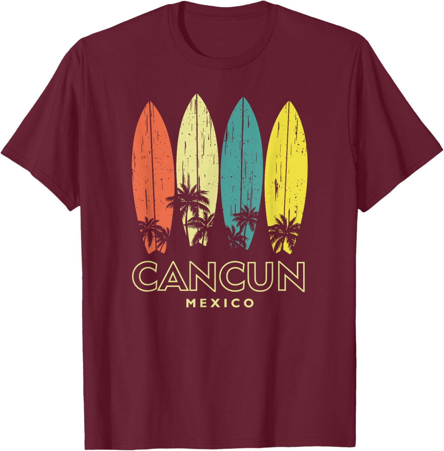 Cancun Mexico Retro Surfboards Vintage Boys Girls Souvenir T-Shirt - T-Shirt | Maroon