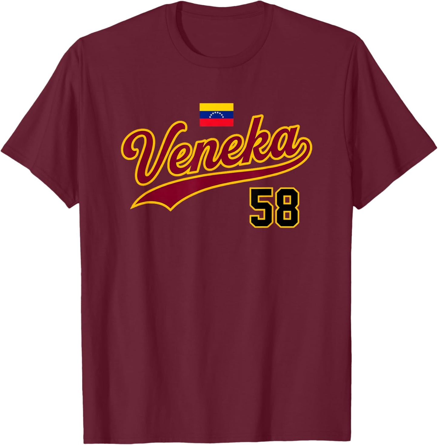 Venezuela Veneka 58 Flag Script Design T-Shirt - T-Shirt | Maroon