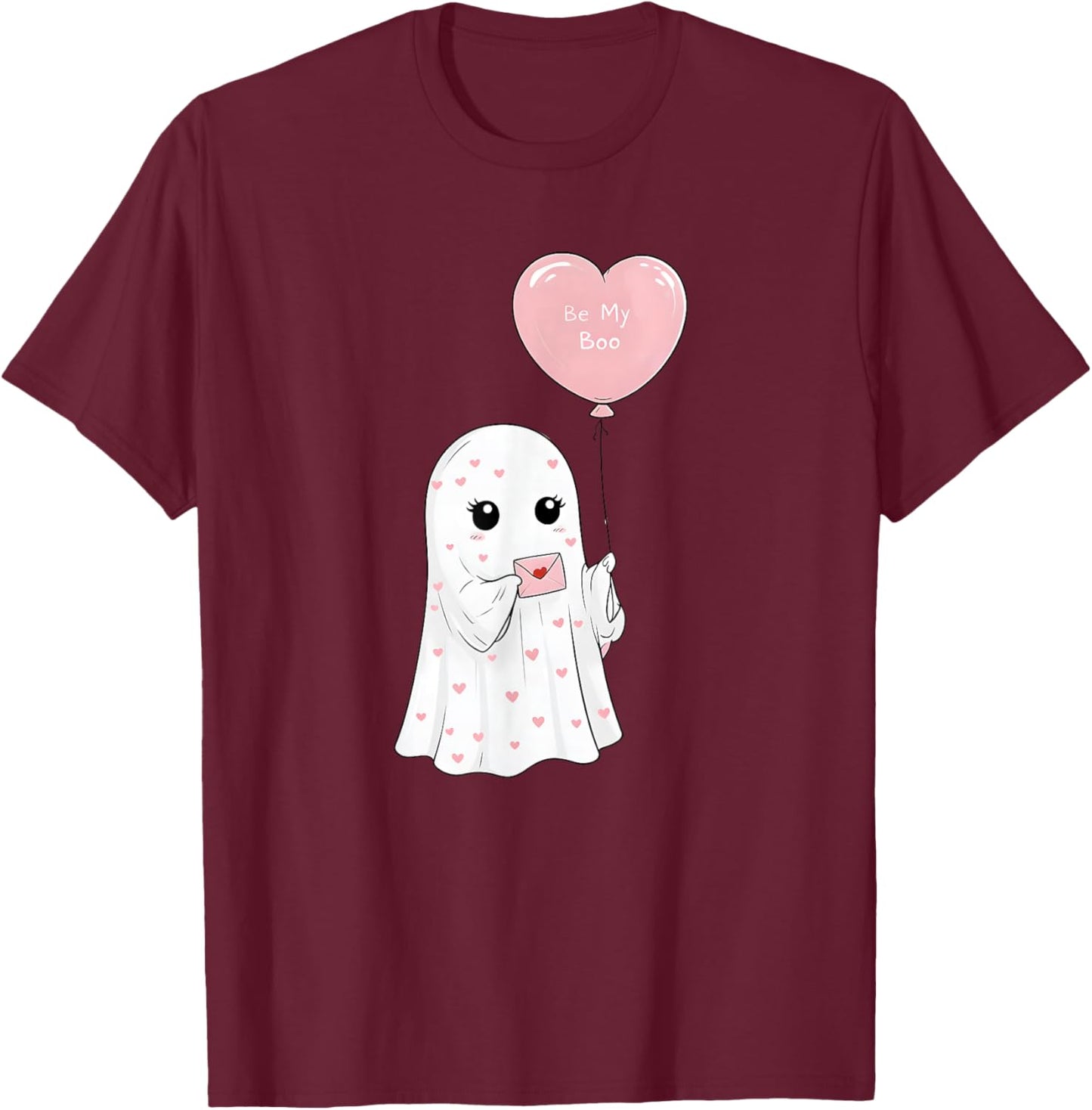 Cute Valentine Ghost Be My Boo Heart Balloon T-Shirt - T-Shirt | Maroon