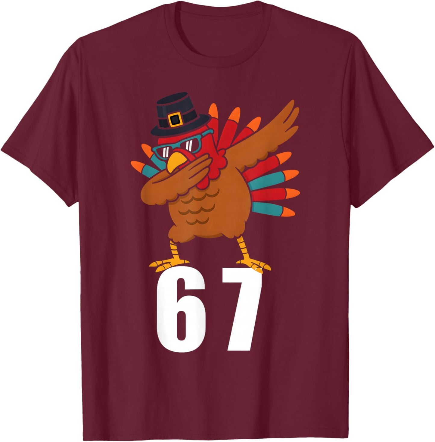 67 Thanksgiving Dabbing Turkey Boys Kids Six Seven Funny T-Shirt - T-Shirt | Maroon