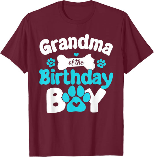 Grandma of The Birthday Boy Dog Paw T-Shirt - T-Shirt | Maroon