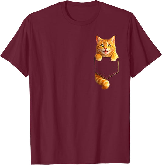 Cute Orange Pocket Kitty Funny Cat Lover Design T-Shirt - T-Shirt | Maroon