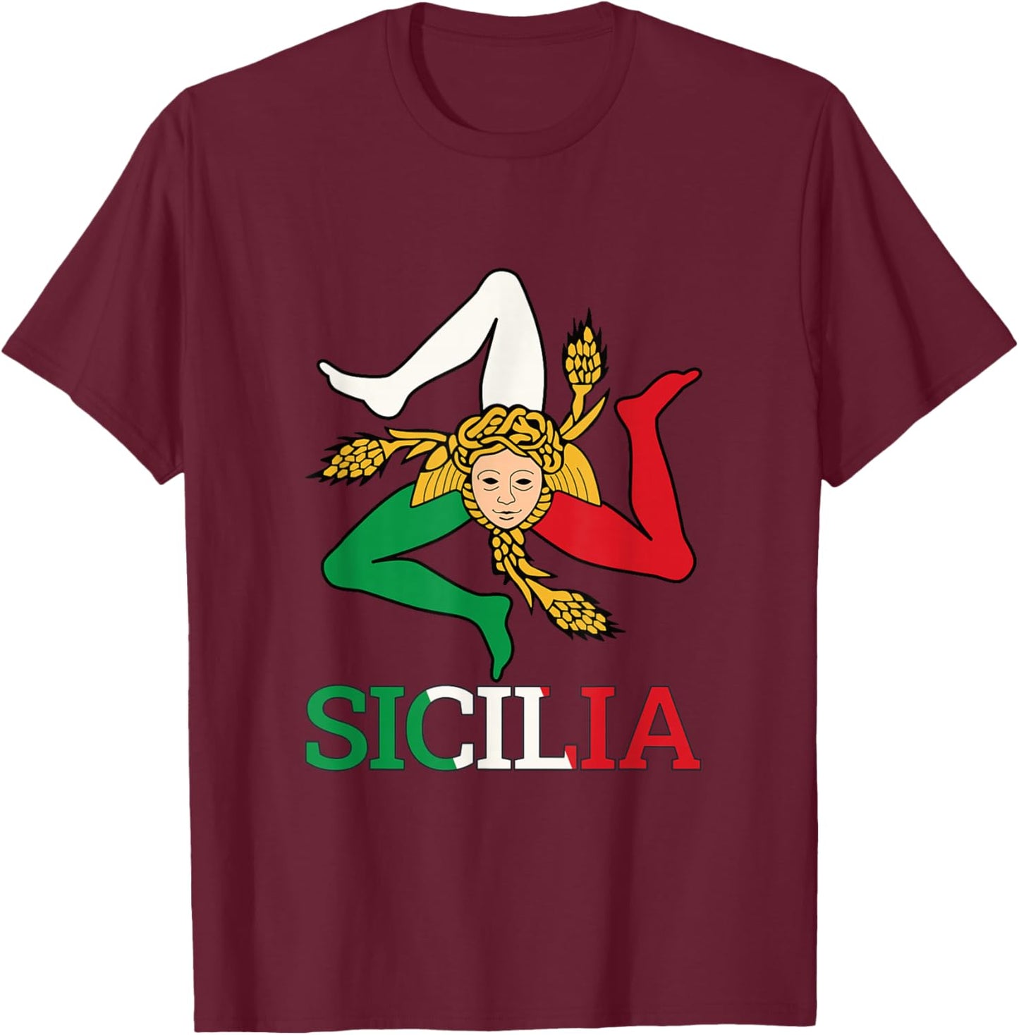 Sicilia, Sicily Trinacria T-Shirt - T-Shirt | Maroon