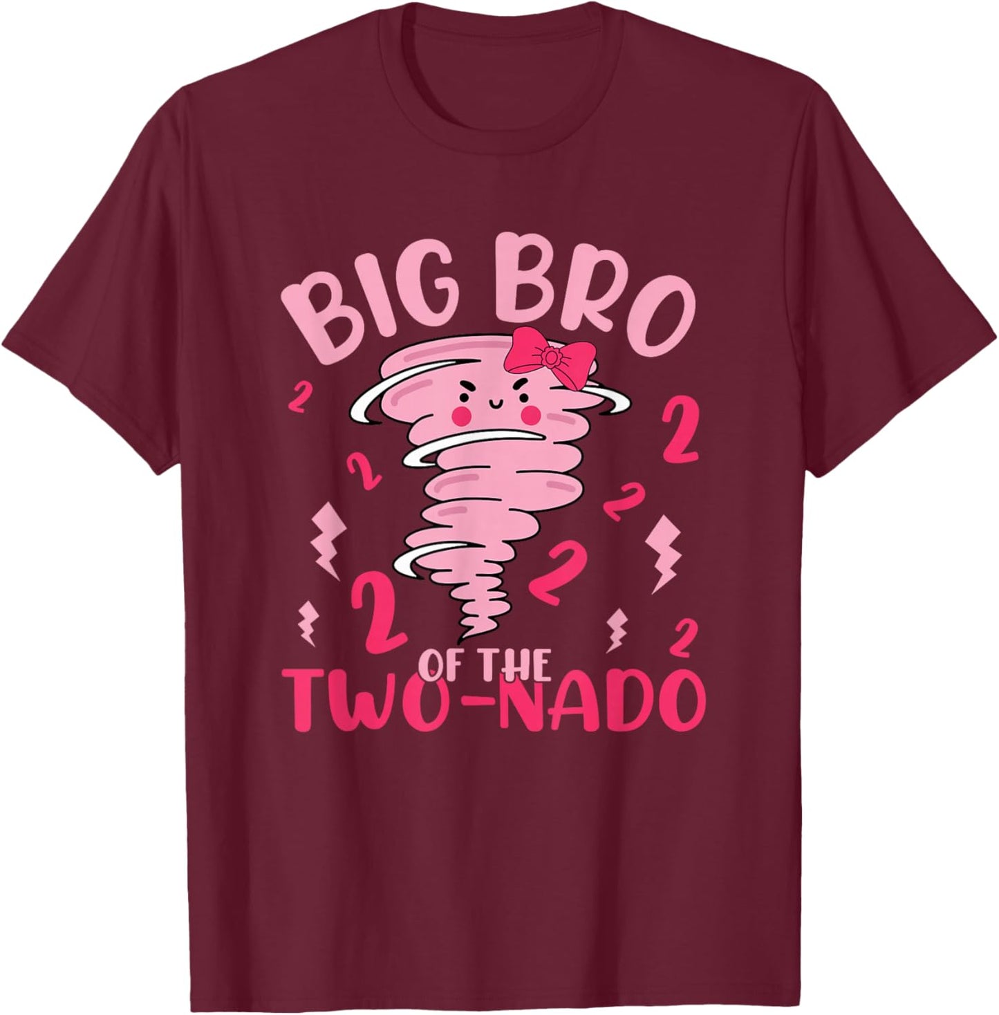 Big Bro of The Two-nado Tornado Theme 2nd Birthday Party T-Shirt - T-Shirt | Maroon