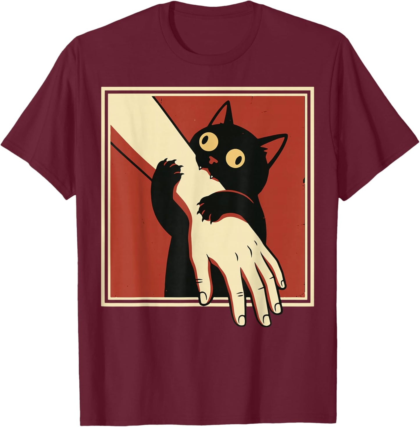 Black Cat Biting Arm T-Shirt - T-Shirt | Maroon