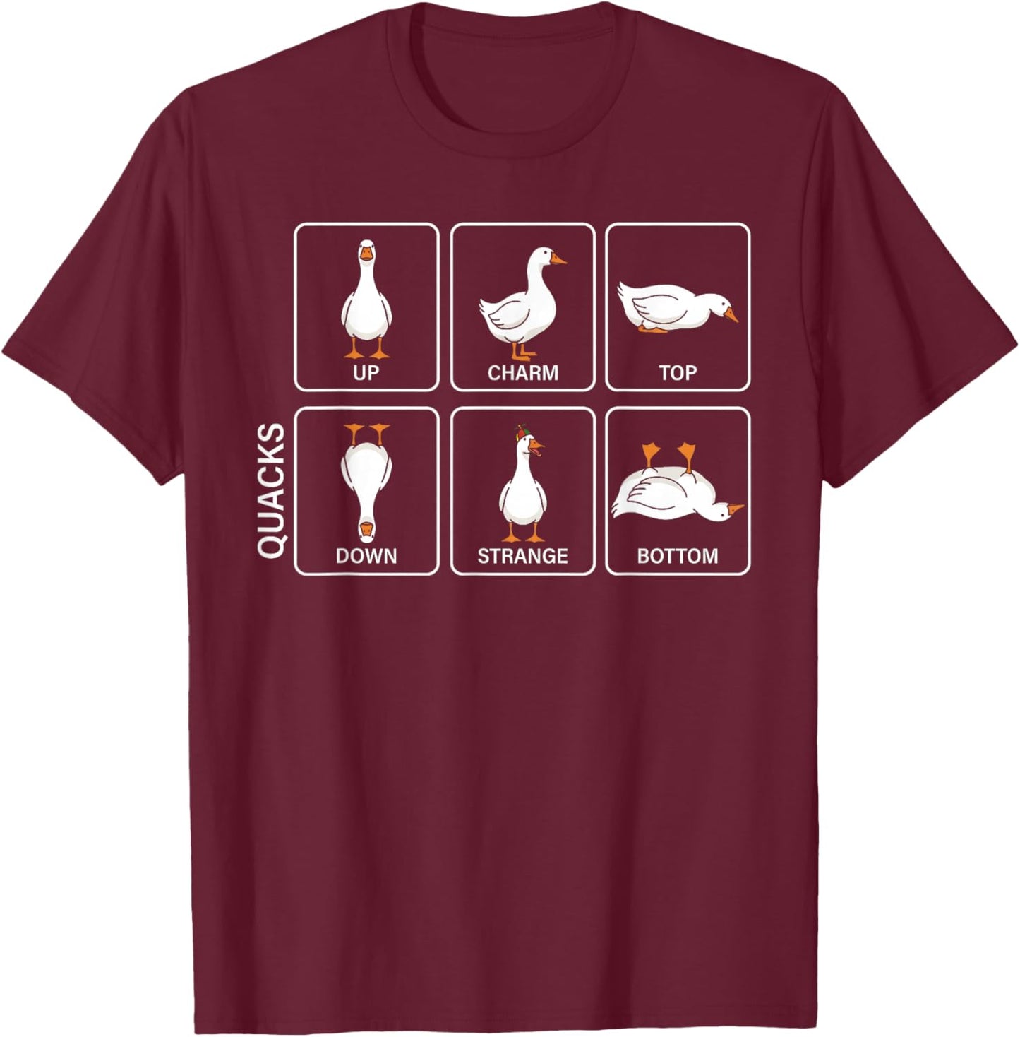 Funny Physics Pun Duck Quacks Meme Cute Goose Graphic T-Shirt - T-Shirt | Maroon