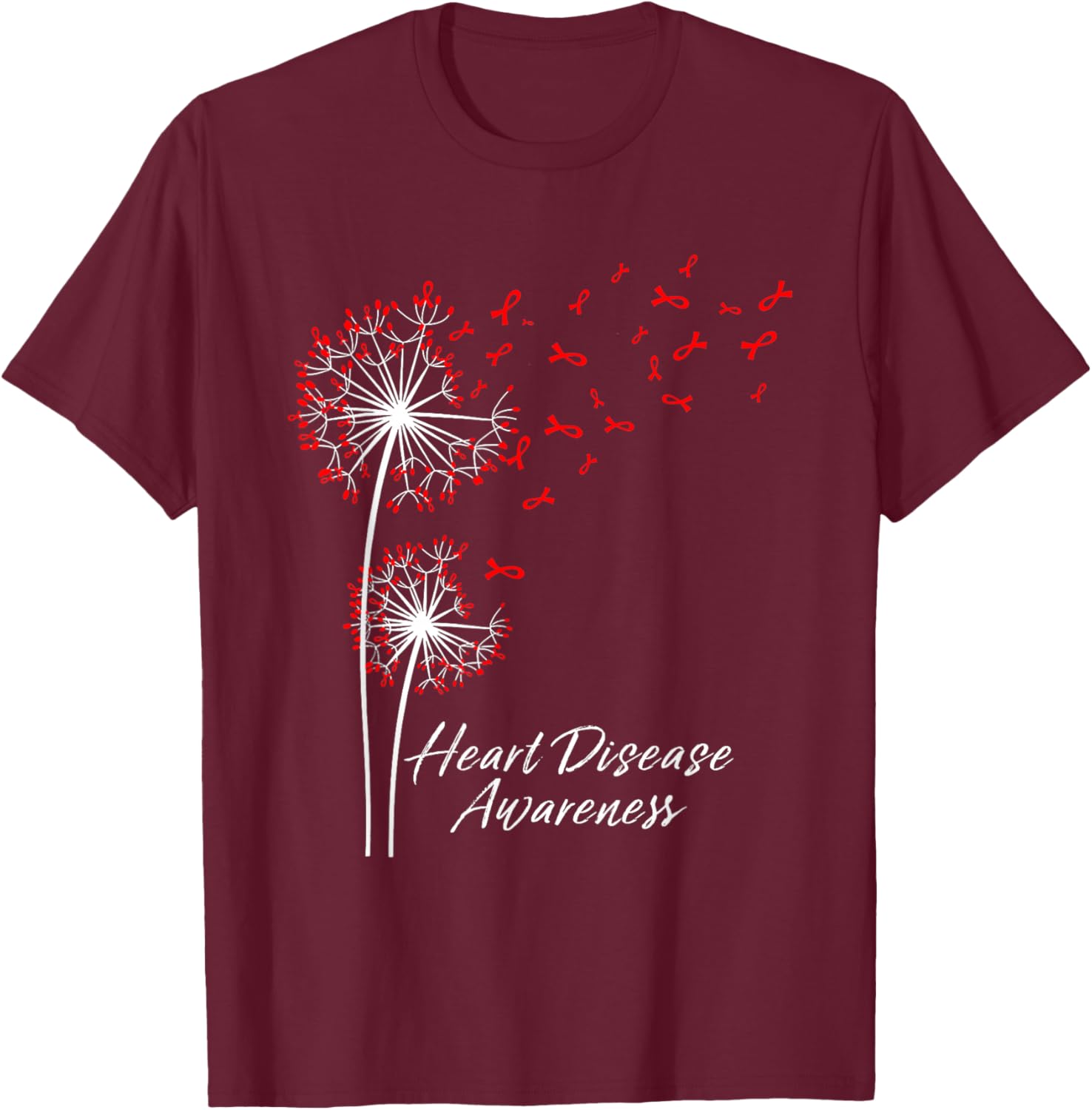 Dandelion Go Red Ribbon Heart Disease Awareness Month Women T-Shirt - T-Shirt | Maroon