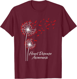 Dandelion Go Red Ribbon Heart Disease Awareness Month Women T-Shirt - T-Shirt | Maroon