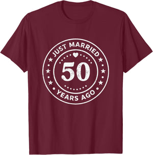 Vintage 50th Wedding Anniversary Just Married 50 Years Ago T-Shirt - T-Shirt | Maroon