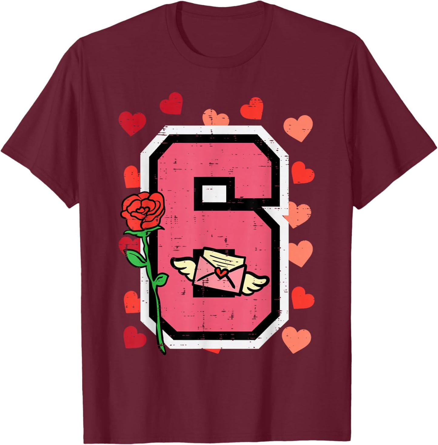Number 6 Valentines Day 6 7 Matching Couple Kids Boys Youth T-Shirt - T-Shirt | Maroon