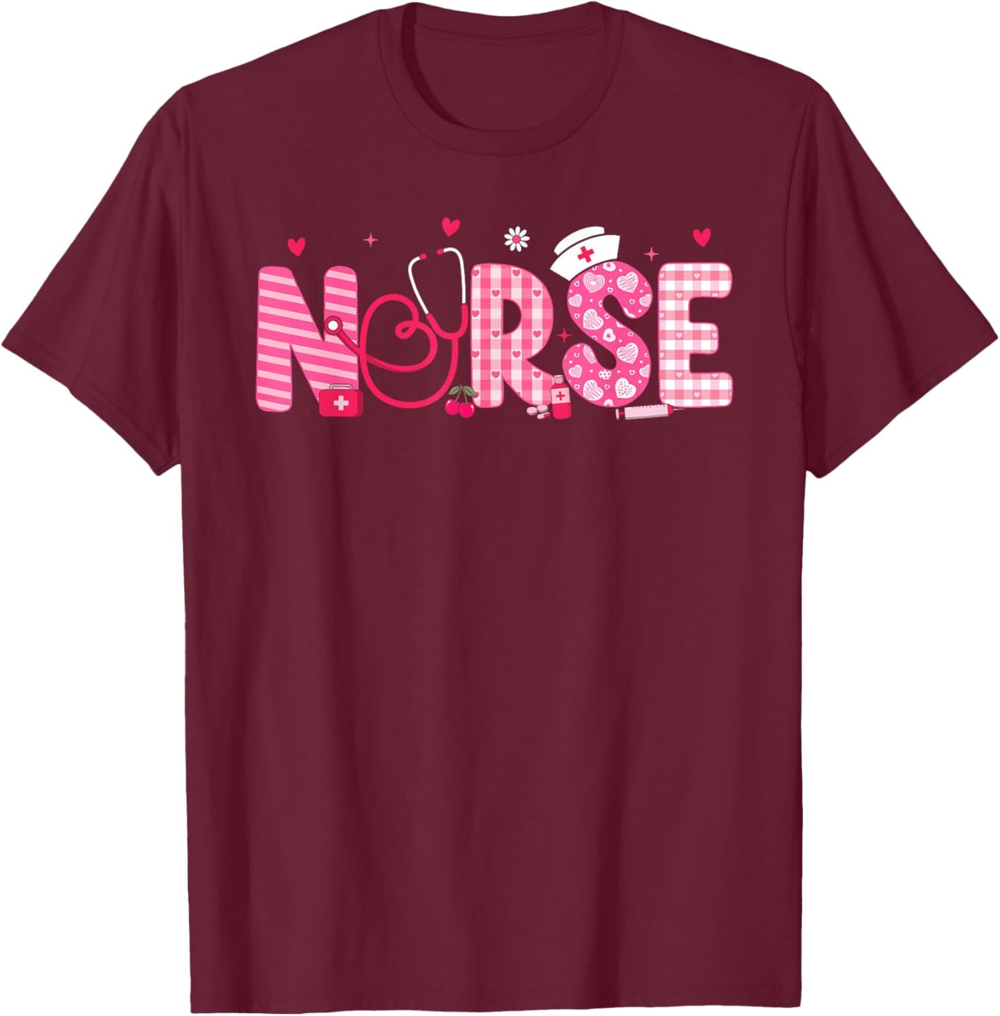 Nurse Valentines Day Scrub Top Nursing Women Girls Kids T-Shirt - T-Shirt | Maroon
