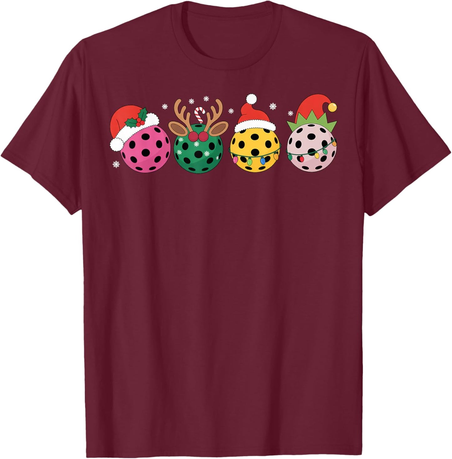 Christmas Pickleball Player Xmas Lights Reindeer ELF Women T-Shirt - T-Shirt | Maroon