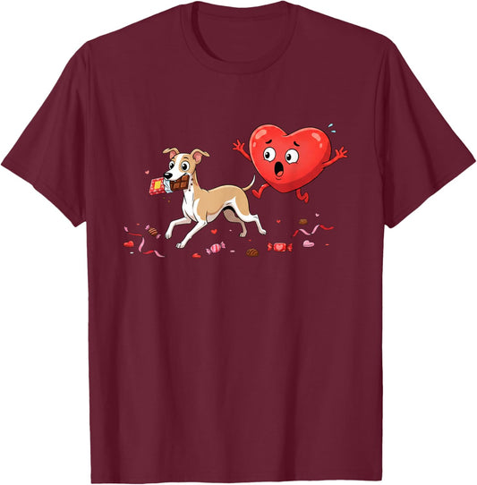 Funny Whippet Heart Chocolate Valentine Dog Kids T-Shirt - T-Shirt | Maroon