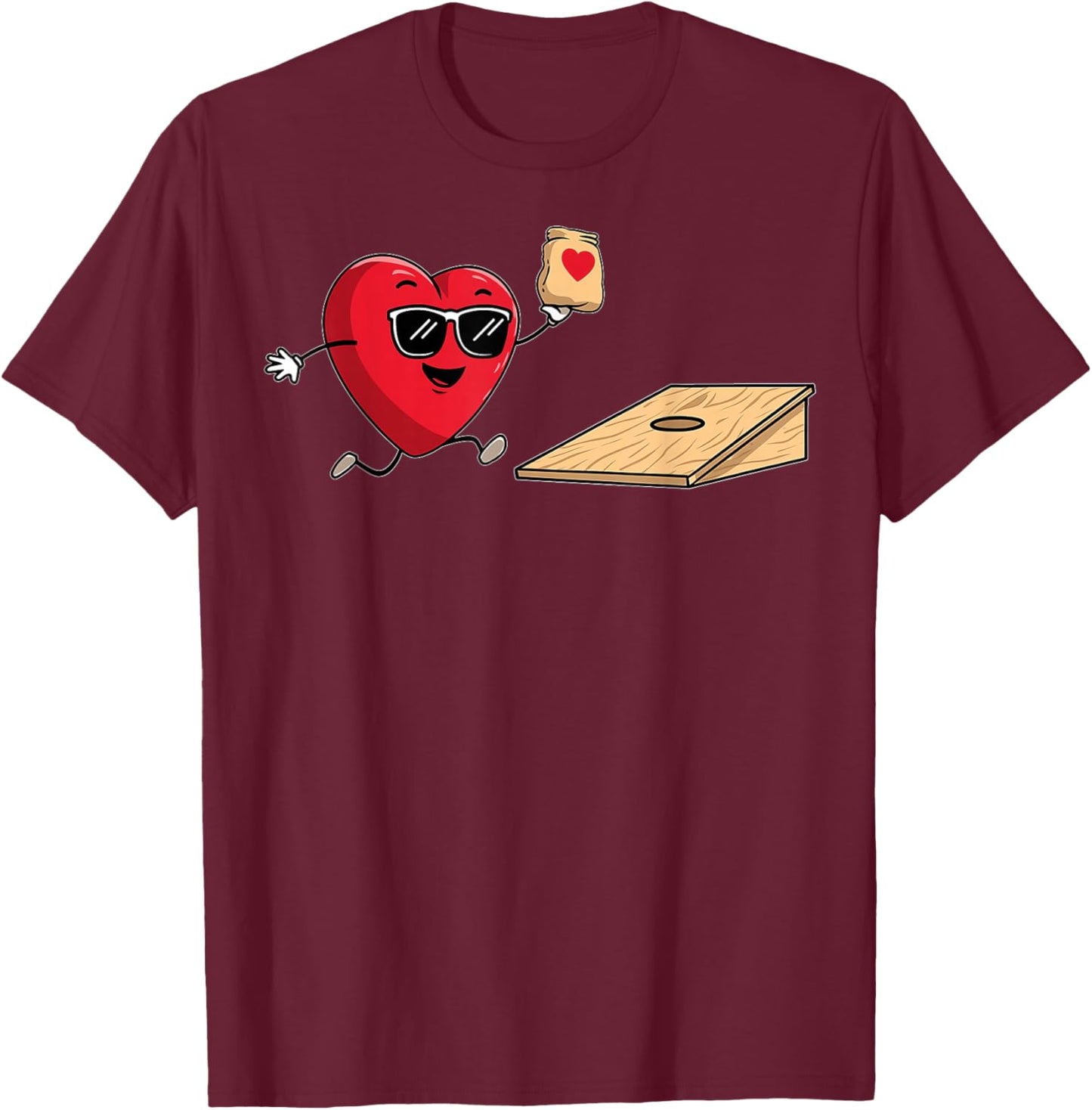Cornhole Heart Team Player Valentine's Day Sunglasses T-Shirt - T-Shirt | Maroon