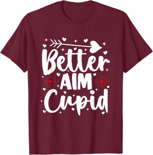 Better Aim Than Cupid Valentines Funny Archery Hunting T-Shirt - T-Shirt | Maroon