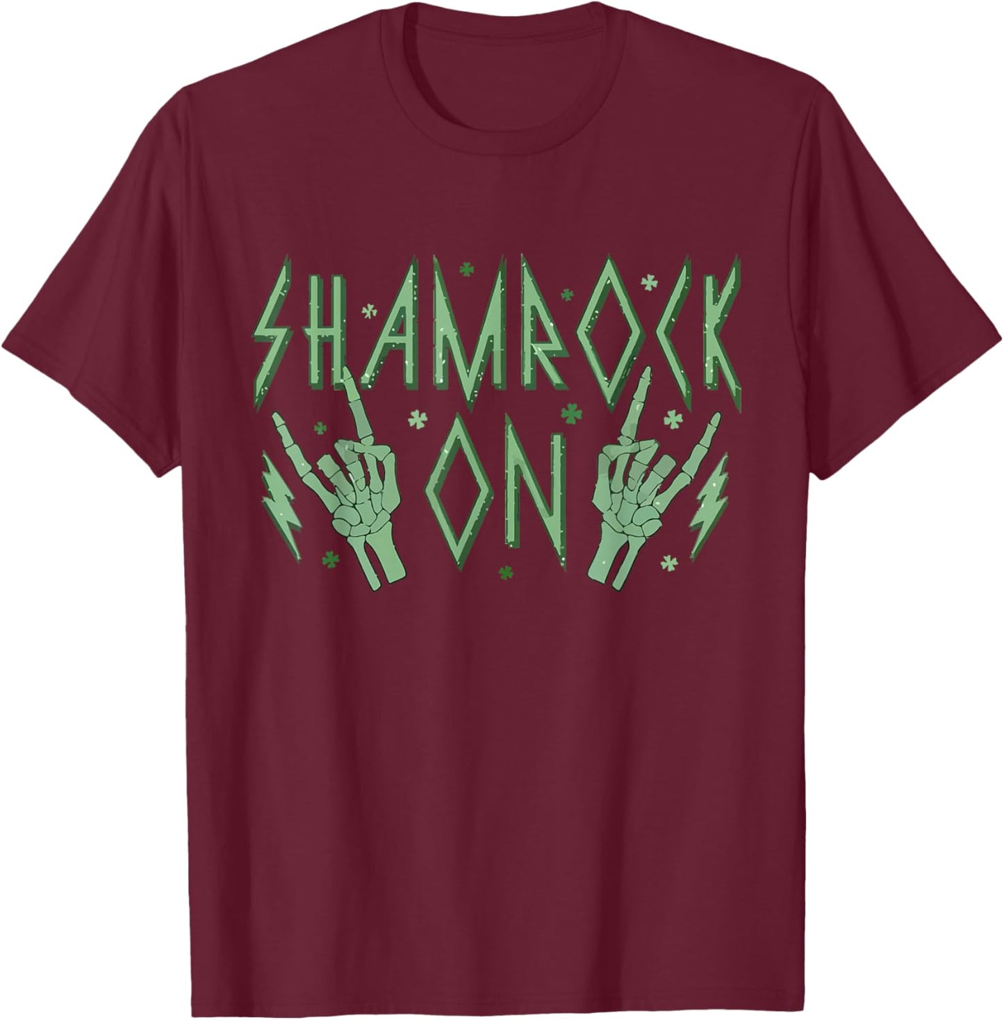 St Patricks Day Skeleton Hand Rock Pocket Saint Pattys Gifts T-Shirt - T-Shirt | Maroon