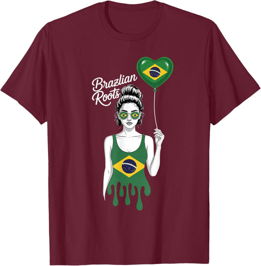 Brazil Flag Brazilian Roots Brasilian Pride Brasil T-Shirt - T-Shirt | Maroon