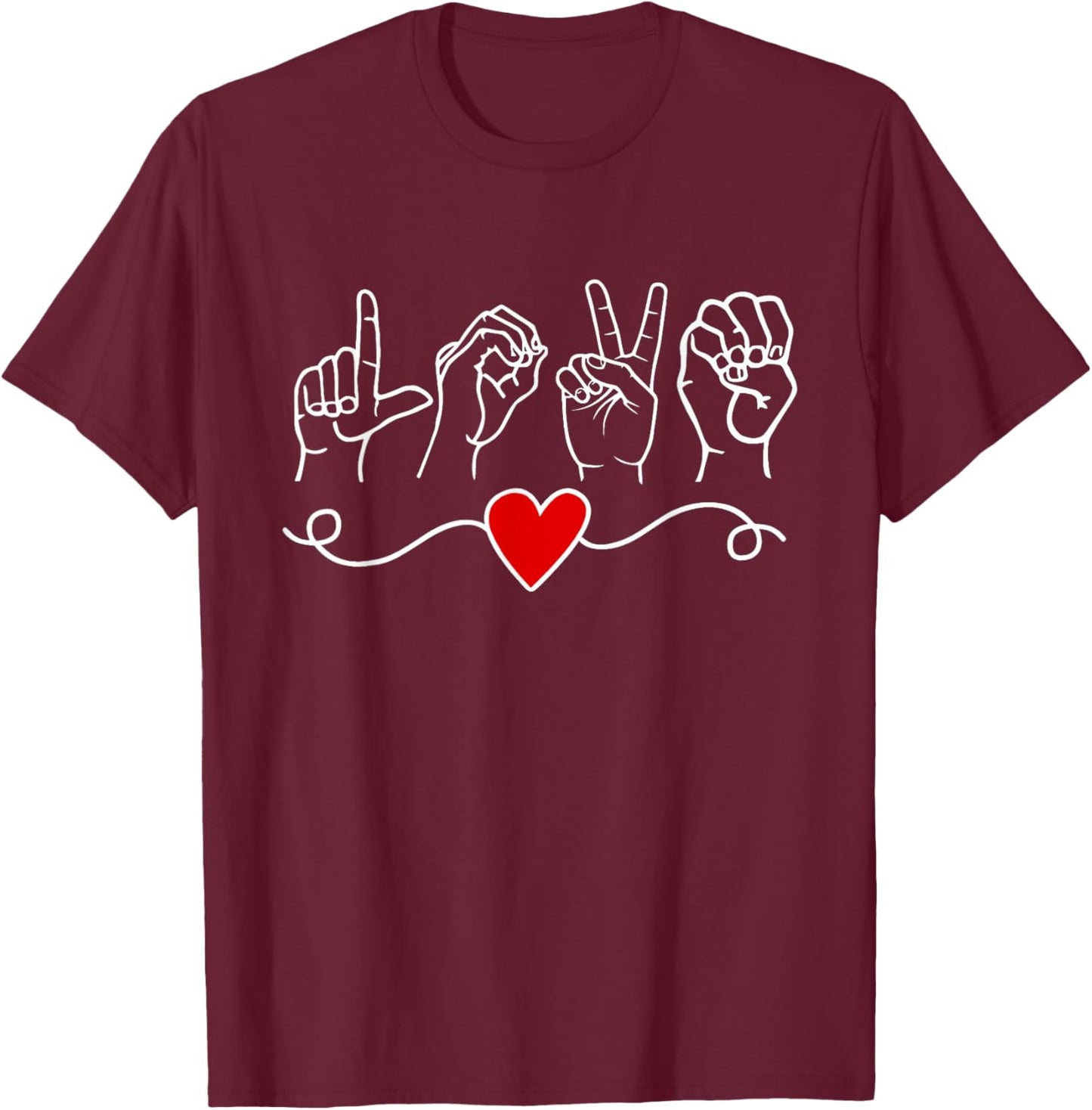 Valentines Day I Love You Hand Sign ASL Heart Women Men T-Shirt - T-Shirt | Maroon