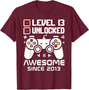 Level 13 Unlocked 13th Video Gamer Birthday T-Shirt - T-Shirt | Maroon