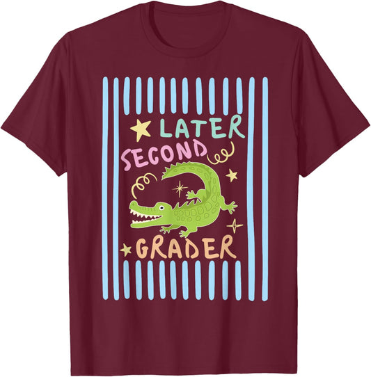 Later Second Grader Cute Alligator Later Gator Teacher Kids T-Shirt - T-Shirt | Maroon
