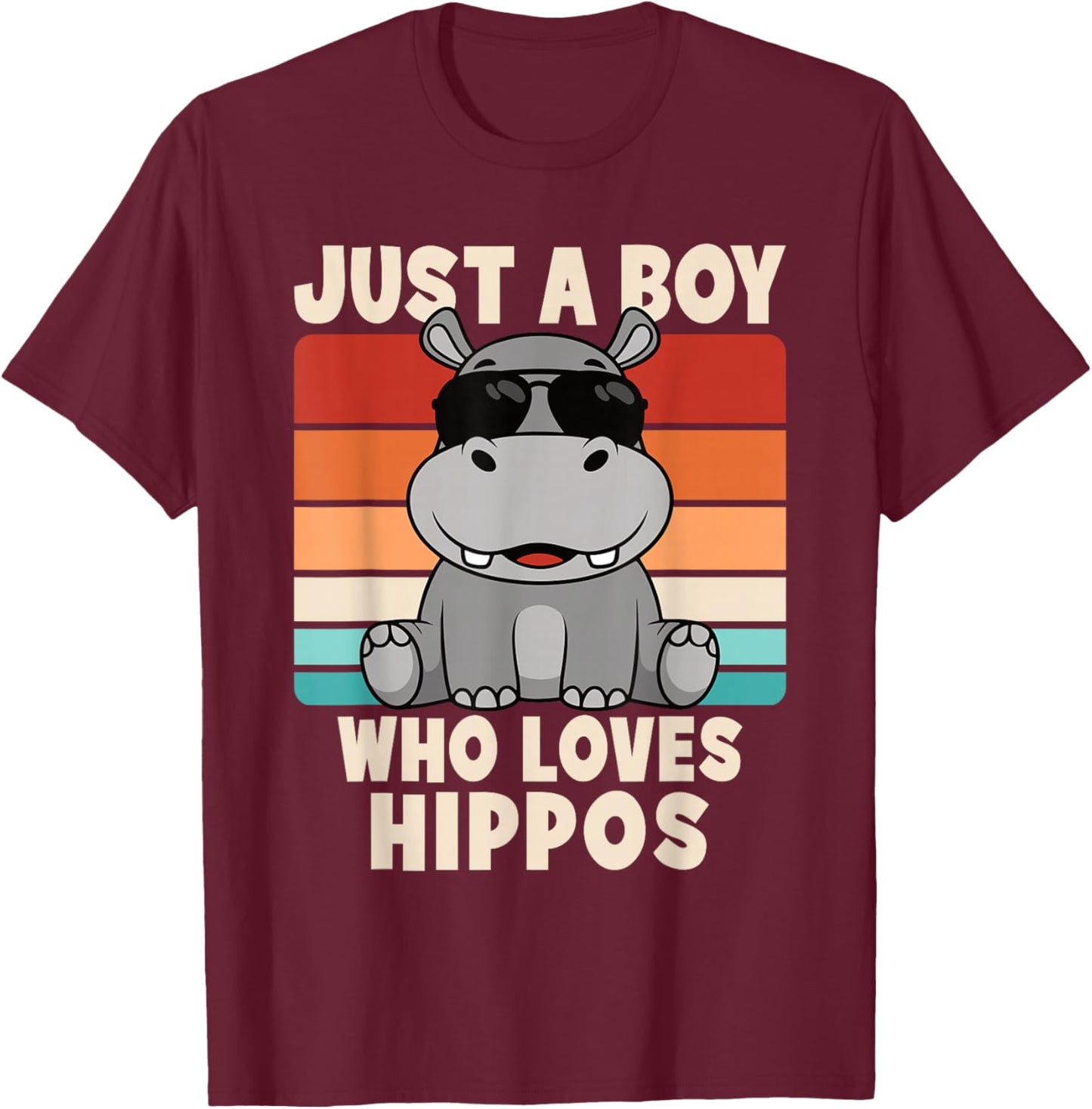 Just A Boy Who Loves Hippos Funny Hippopotamus Boys Kids T-Shirt - T-Shirt | Maroon