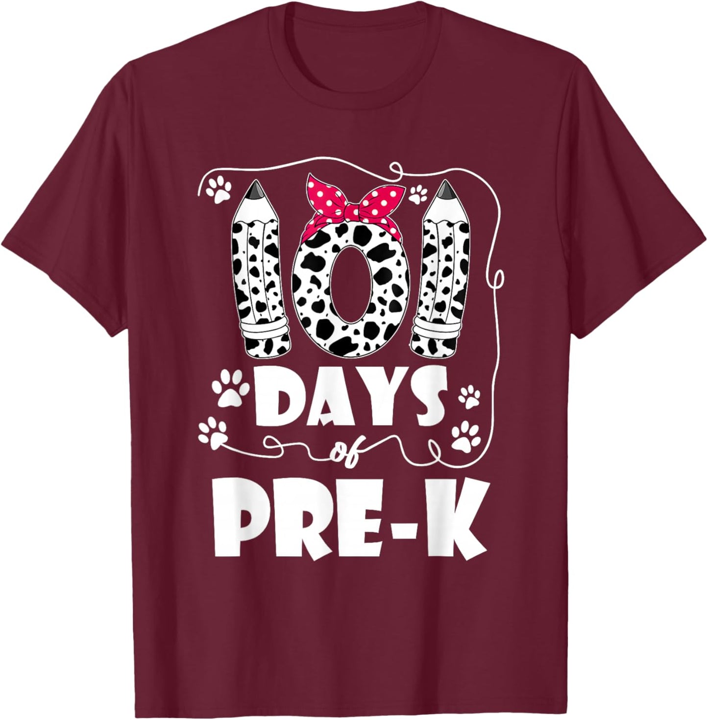 101 Days of Pre K 100 Days of School Kids Teacher T-Shirt - T-Shirt | Maroon