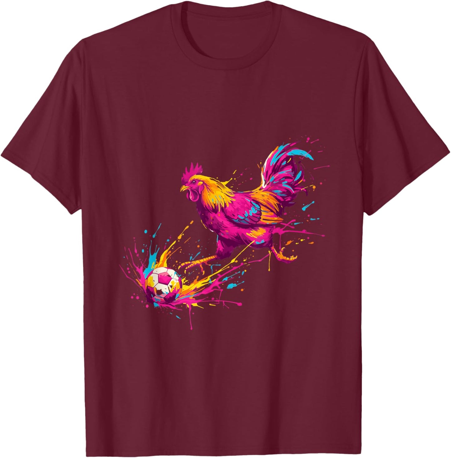 Soccer Player Chicken Art Paint Splatter T-Shirt - T-Shirt | Maroon