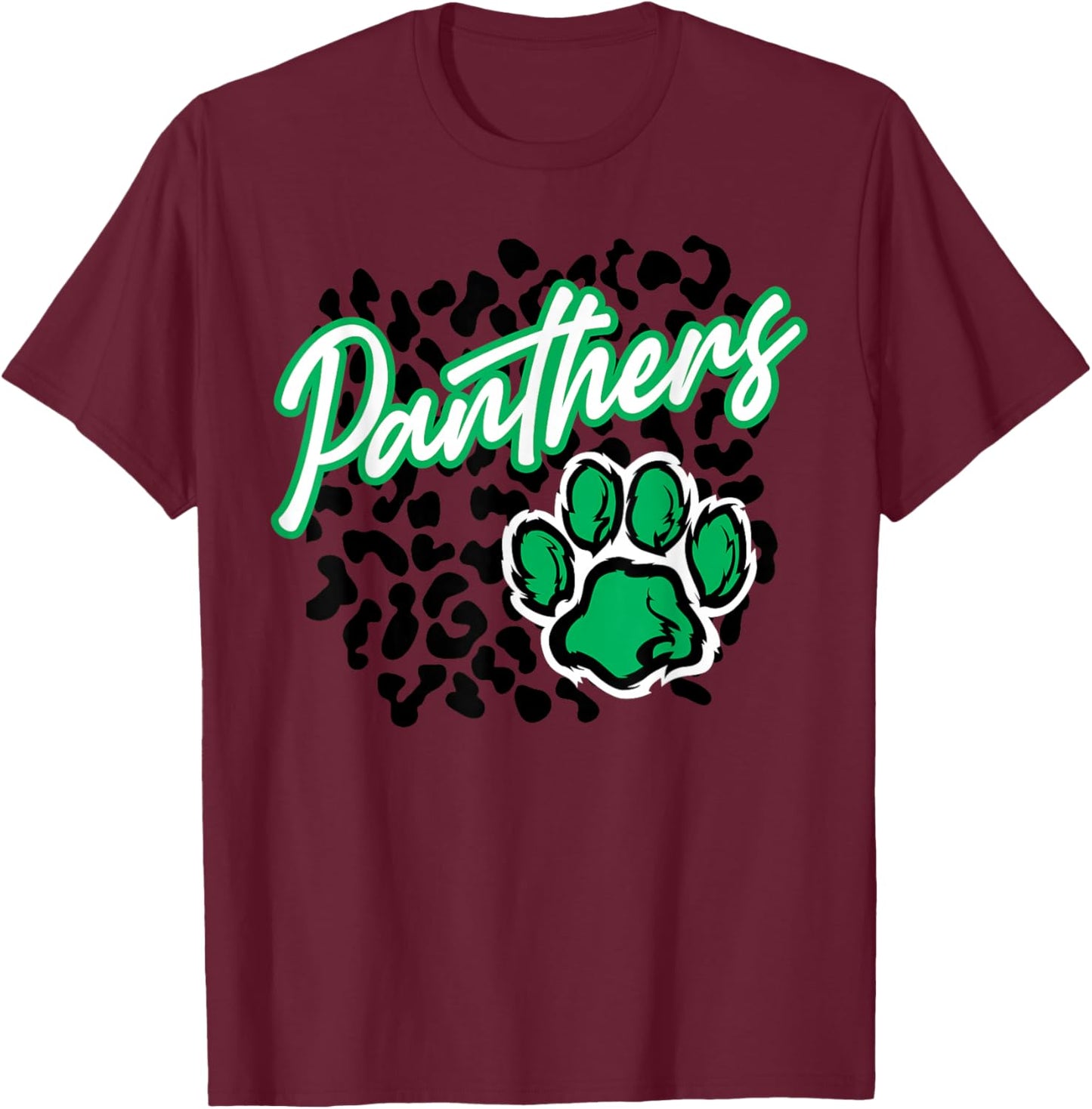 Panthers Leopard Print Paw Green Panther Pride School Spirit T-Shirt - T-Shirt | Maroon