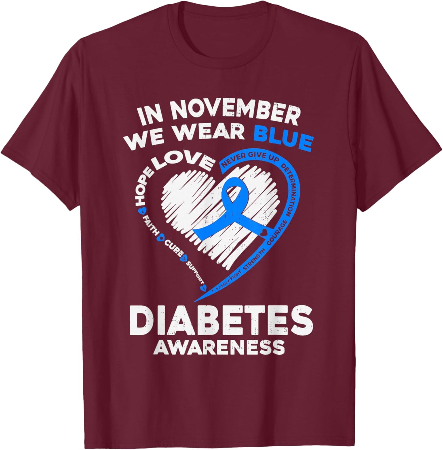 Support Type 1 Diabetes Awareness T1D Ribbon Blue Men Women T-Shirt - T-Shirt | Maroon