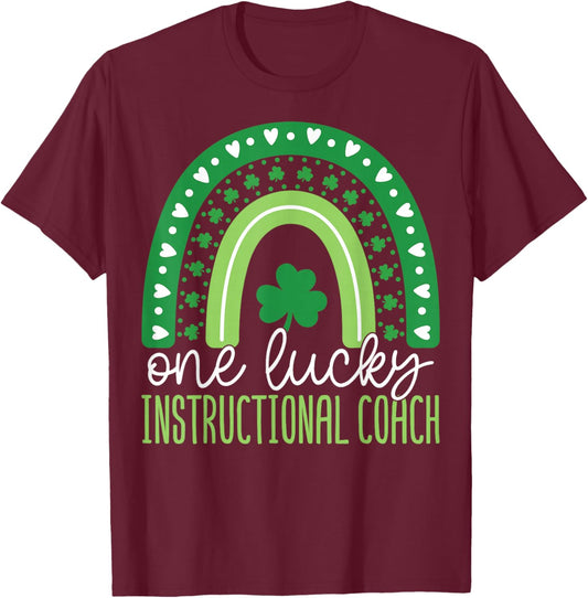 One Lucky Instructional Coach - St Patricks Day T-Shirt - T-Shirt | Maroon